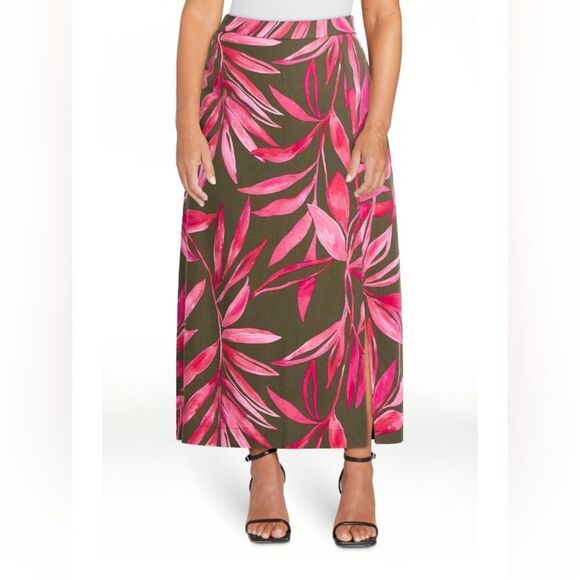 Women's Hawaiian Tropical Print Linen-Blend Slip Skirt with Side Slit, Size XXL - Picture 12 of 12